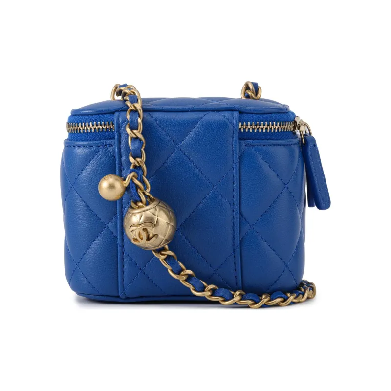 CHANEL Lambskin Box Bag, Makeup Bag, Shoulder Bag, Crossbody Bag Trumpets Women's Blue-2