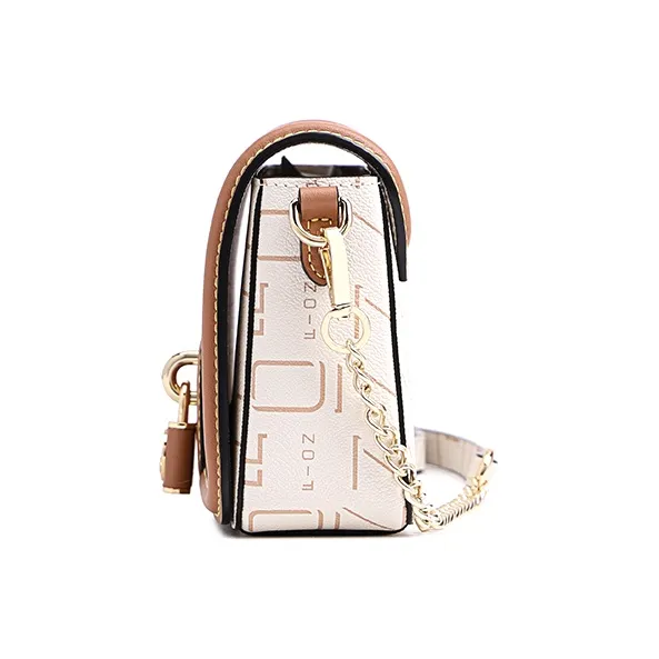 FION PVC Small Square Bag Shoulder Bag Crossbody Bag Small Size Women's Ecru & Camel-2