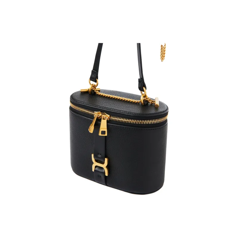 Chloe Marcie Grained Calfskin One Shoulder Crossbody Makeup Bag Mini Women's Black-1