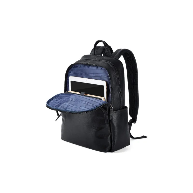BISON DENIM Genuine Leather Top Grain Cow Leather Backpack Large Size Men's Black-4