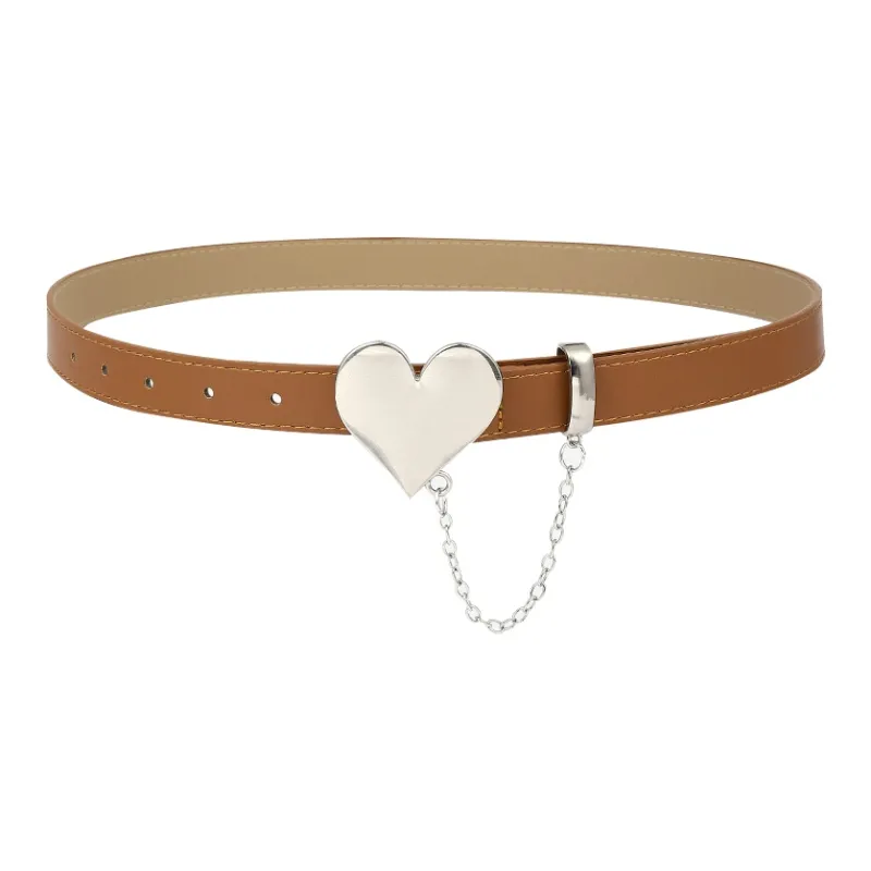 FUO Heart Lock Chain Minimalist Style Slim Waist Elegance Leather Belts Unisex-3