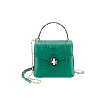 BVLGARI Calfskin Trunk Bag Snake Head Bag Crossbody Bag Shoulder Bag Small Size Women's Emerald