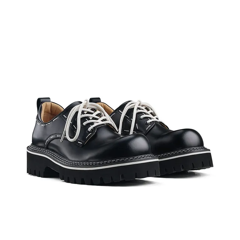 HANQIAORIJI Heavy Industry Clenafit Advanced Touch Derby Shoes Dress Shoes Unisex White Thread Black Fabric-4