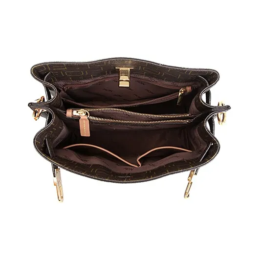 FION Artificial Leather Tote Bag Shopping Bag Shoulder Bag Crossbody Bag Handbag Medium Size Women's Coffee & Camel-4