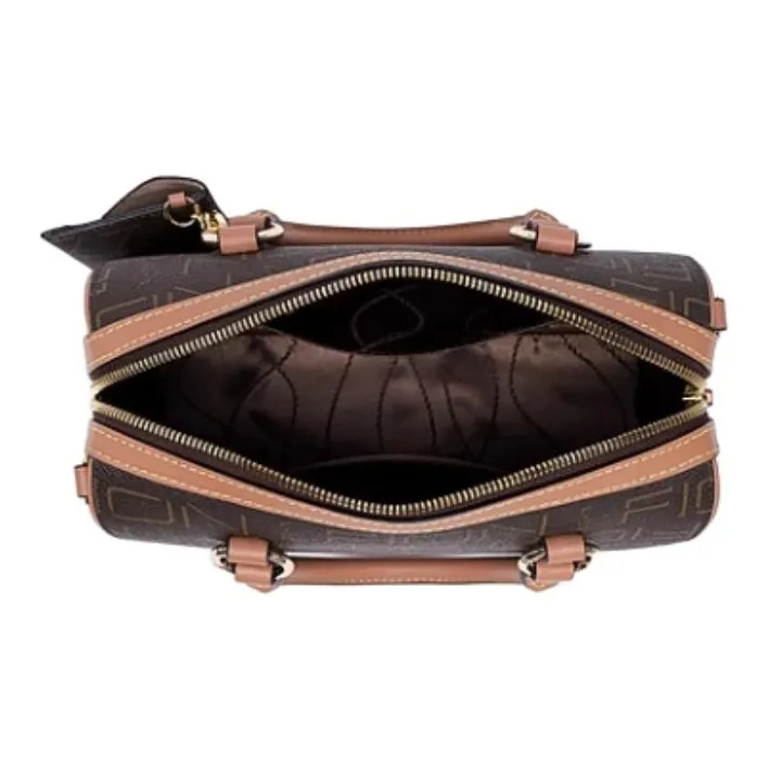FION PVC Boston Bag Shoulder Bag Crossbody Bag Handbag Small Size Women's Coffee & Camel/Grey & Beige/Brown & Pink-7