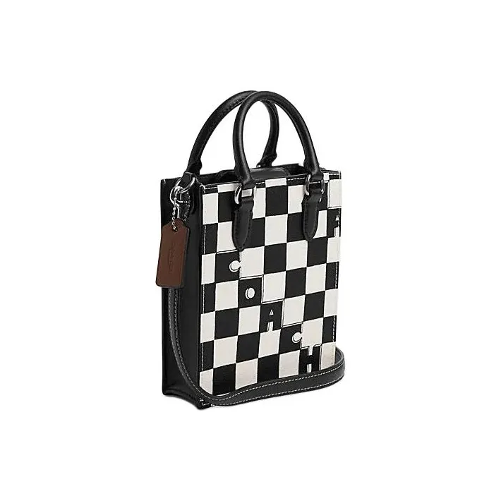 COACH N/S Artificial Leather Tote Bag Shopping Bag Handbag Mini Women's Silver Hardware/Black/White Beige-2