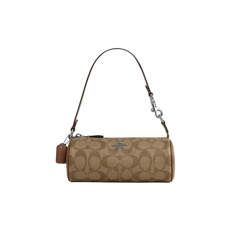 COACH Nolita Artificial Leather Cylinder Bag Handbag Shoulder Bag Small Size Women's Khaki & Saddle Brown-0