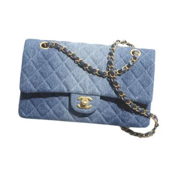 CHANEL Classic Flap CF Washed Denim Crossbody Bag, Shoulder Bag Women's Blue