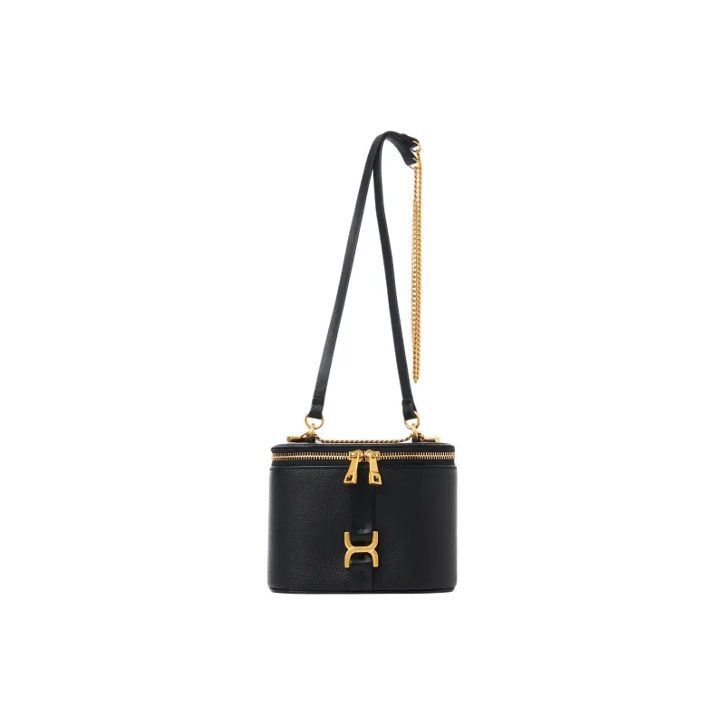 Chloe Marcie Grained Calfskin One Shoulder Crossbody Makeup Bag Mini Women's Black-0