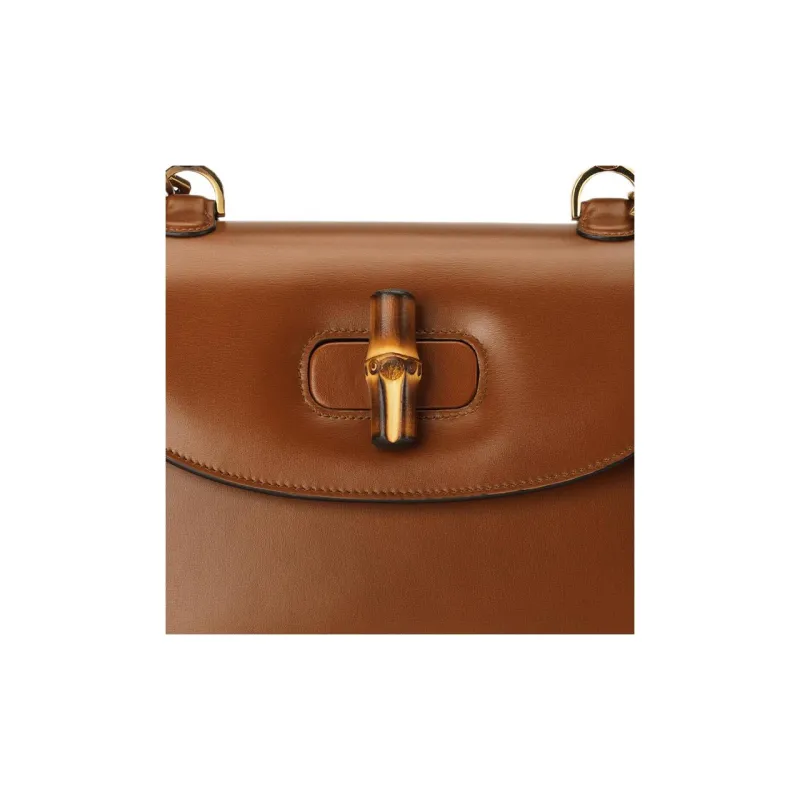 GUCCI Bamboo 1947 Leather Shoulder Bag, Crossbody Bag, Handbag Medium Size Women's Brown-8