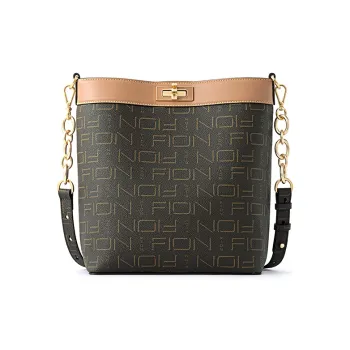 FION PVC Bucket Bag Handbag Shoulder Bag Crossbody Bag Medium Size Women's Coffee & Tea Brown