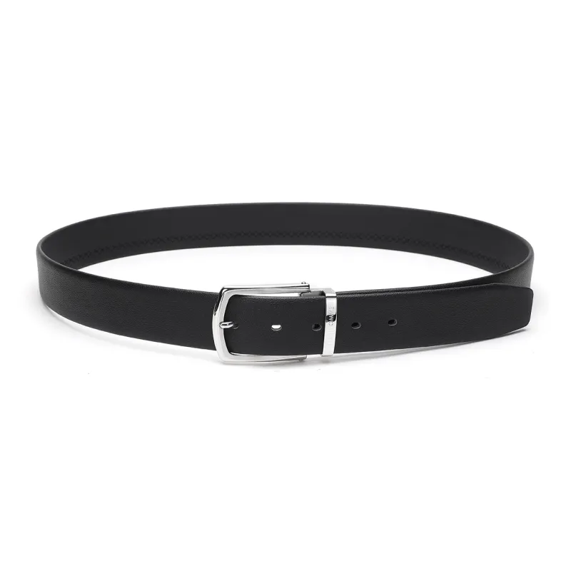 ELLE HOMME Pin Buckle Belt Steel Buckle Trendy Casual Top Grain Cow Leather Belts Men's Black Width 3.7cm-7