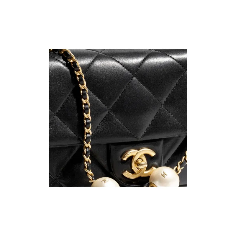 CHANEL Sheepskin Crossbody Bag, Shoulder Bag Mini Women's Black-9