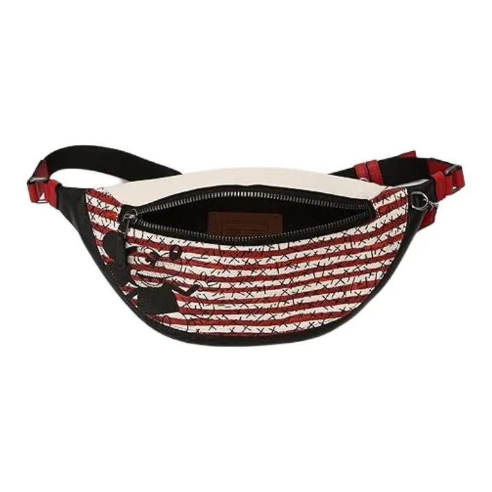 COACH Disney X Keith Haring Collaboration Leather Sling Bags One Shoulder Crossbody Fanny Pack Large Size Men's Red-4