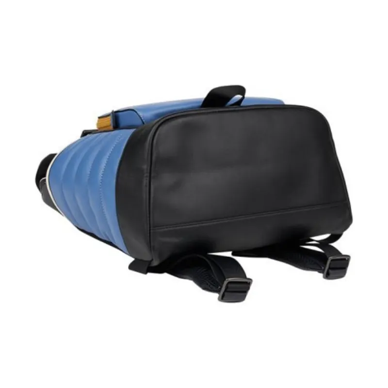 COACH Track Cow Leather Patchwork With Fabric Backpack Large Size Men's Midnight Blue Sky Blue-4