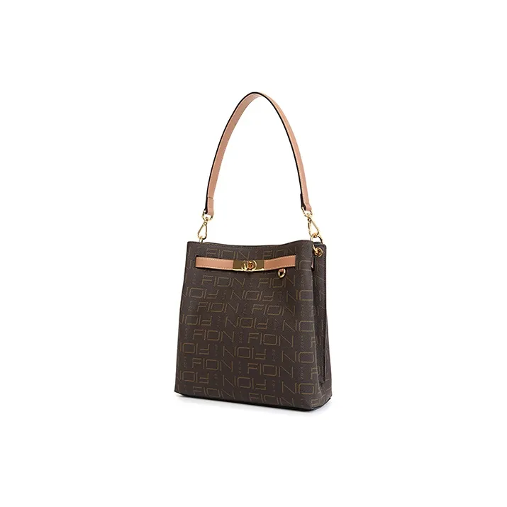 FION Artificial Leather Tote Bag Shopping Bag Shoulder Bag Crossbody Bag Handbag Medium Size Women's Coffee & Camel-1