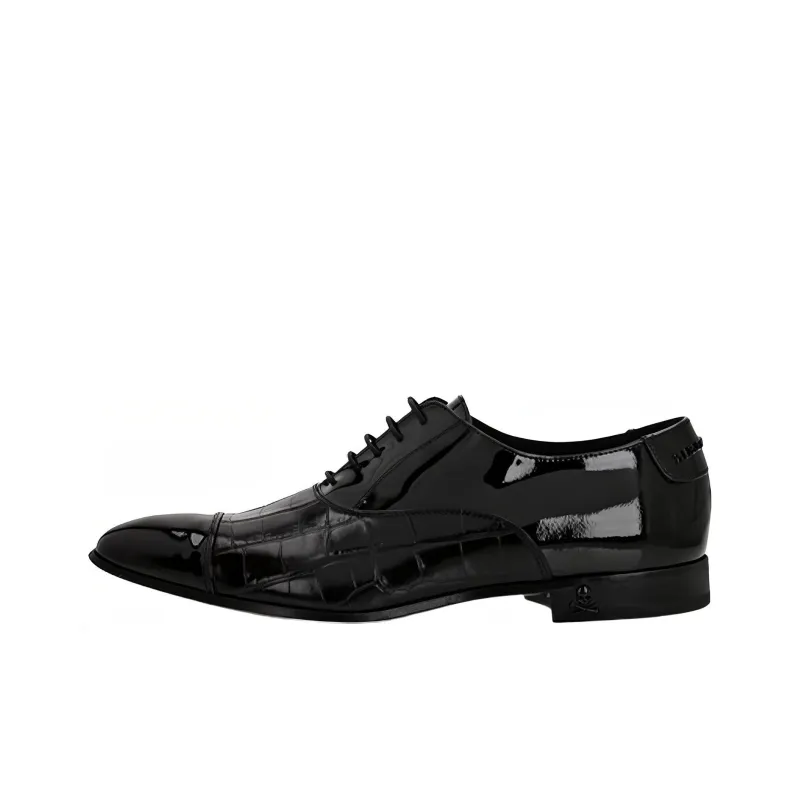 PHILIPP PLEIN Crocodile-effect Leather Oxford Shoes-0