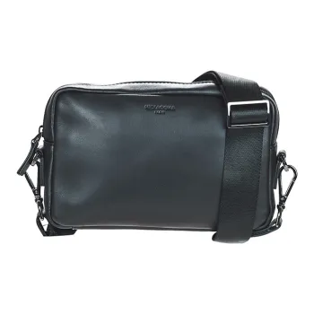 H HEXAGONA PARIS Cow Leather Shoulder Bag, Crossbody Bag Men's Black