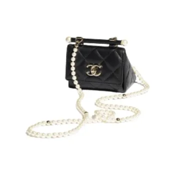 CHANEL Sheepskin Coin Purse Makeup Bag Shoulder Bag Crossbody Bag Women's Black