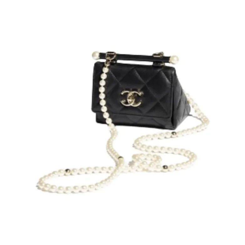 CHANEL Sheepskin Coin Makeup Bag, Shoulder Bag, Crossbody Bag Women's Black-0