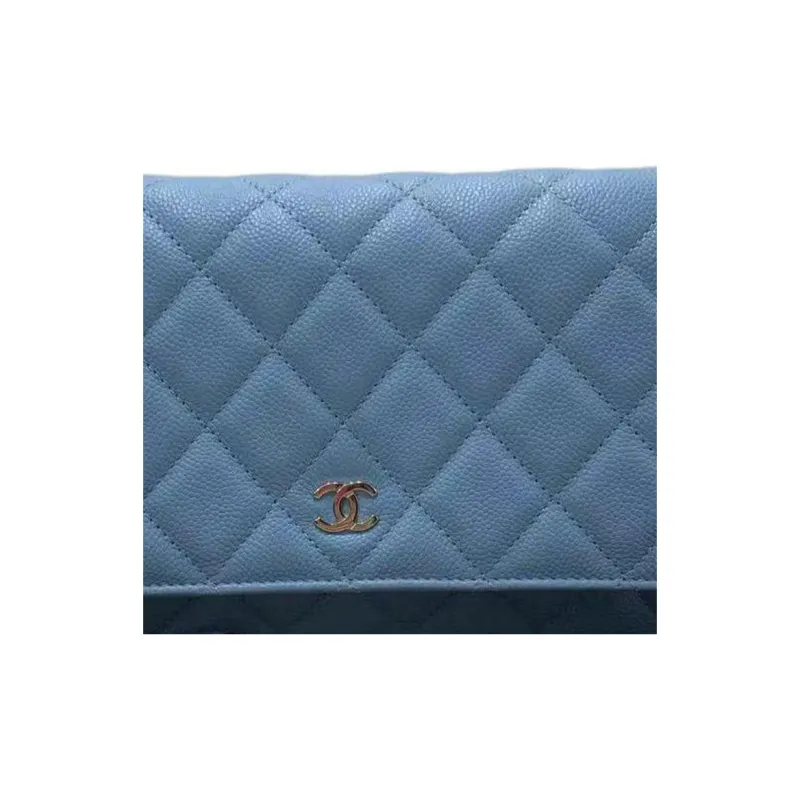 CHANEL Grain Calfskin Wallet Mini Women's Light Blue-1