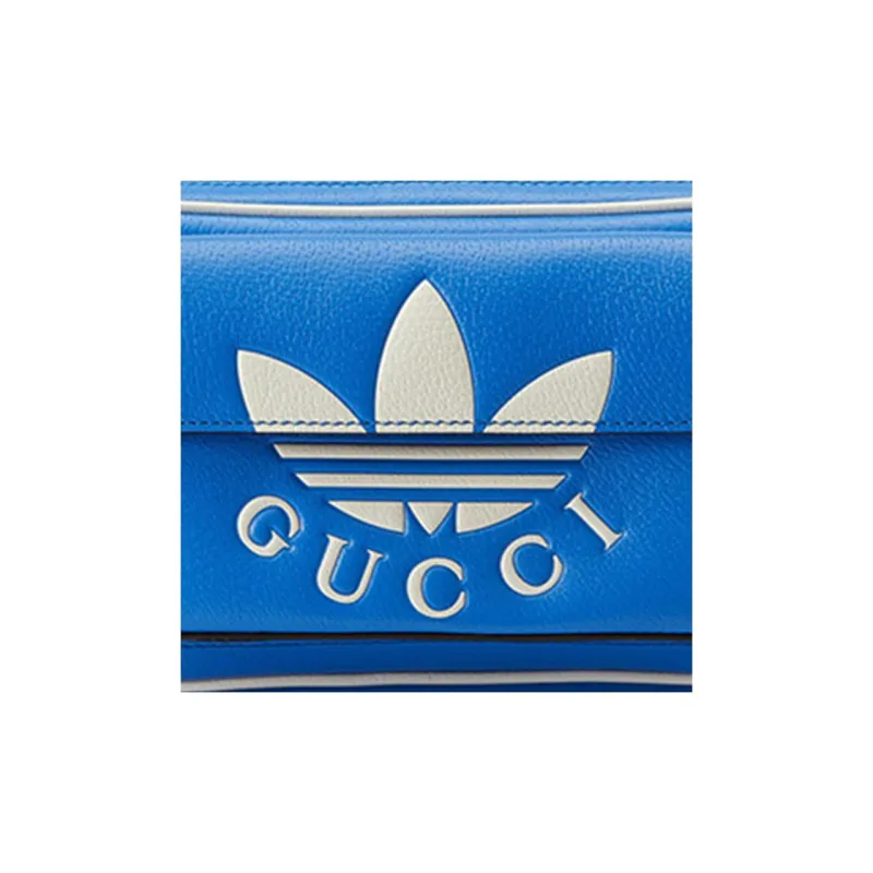 GUCCI Adidas Collaboration Leather Belt Bag One Shoulder Crossbody Fanny Pack Men's Blue/White-7