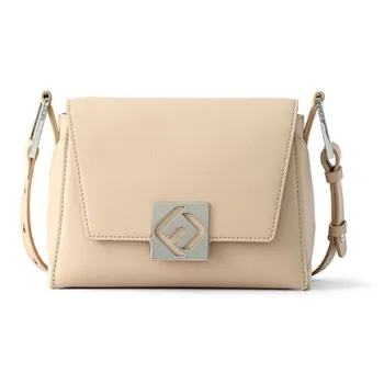 FION Cow Leather & Metal Stackable Small Square Bag, Crossbody Bag, Shoulder Bag Small Size Women's Light Beige Camel