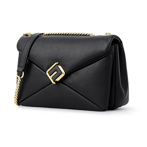 FION Top Grain Cow Leather Small Square Bag Portable Crossbody Bag Shoulder Bag Small Size Women's Classic Black-1