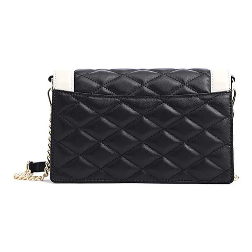 FION Cow Leather Small Square Bag Shoulder Bag, Crossbody Bag Trumpets Women's Black Gray-3