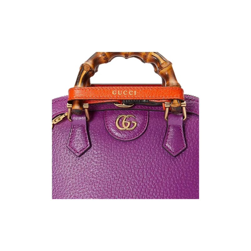 GUCCI Diana Leather Tote Bag Shopping Bag Shoulder Bag Crossbody Bag Handbag Mini Women's Purple-8
