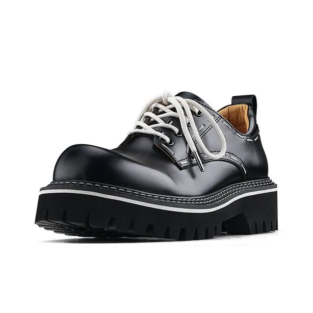 HANQIAORIJI Heavy Industry Clenafit Advanced Touch Derby Shoes Dress Shoes Unisex White Thread Black Fabric-1