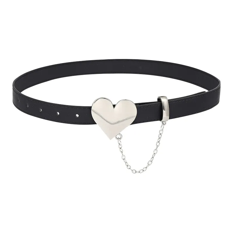FUO Heart Lock Chain Minimalist Style Slim Waist Elegance Leather Belts Unisex-0
