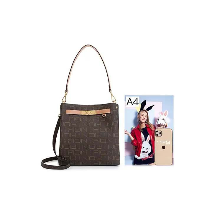 FION Artificial Leather Tote Bag Shopping Bag Shoulder Bag Crossbody Bag Handbag Medium Size Women's Coffee & Camel-5