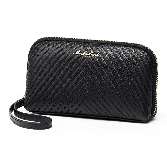 MashaLanti Cow Leather Top Grain Cow Leather Makeup Bag Clutch Handbag Regular Women's Black-1