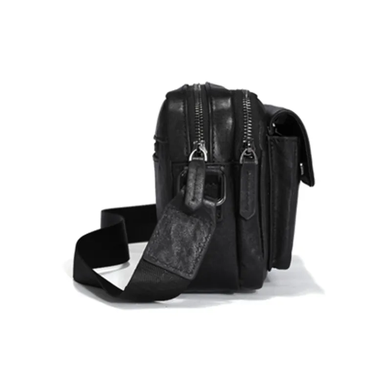 Old Man's Head Top Grain Cow Leather Shoulder Bag Crossbody Bag Regular Men's Black-3