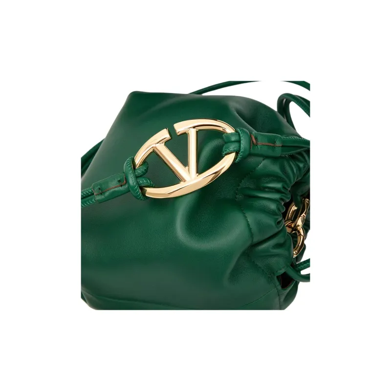 Valentino Nappa Leather Bucket Bag, Shoulder Bag, Crossbody Bag Mini Women's Green-5