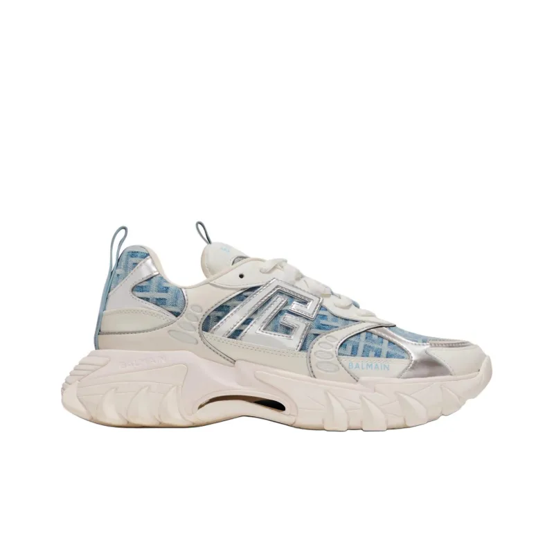 BALMAIN B-East Monogram Denim Trainers Women's-1