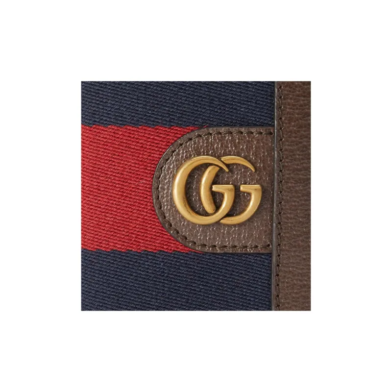 GUCCI Canvas With Leather Trim Business Card Holder, Wallet Card Holder Men's Brown/Blue/Red-4