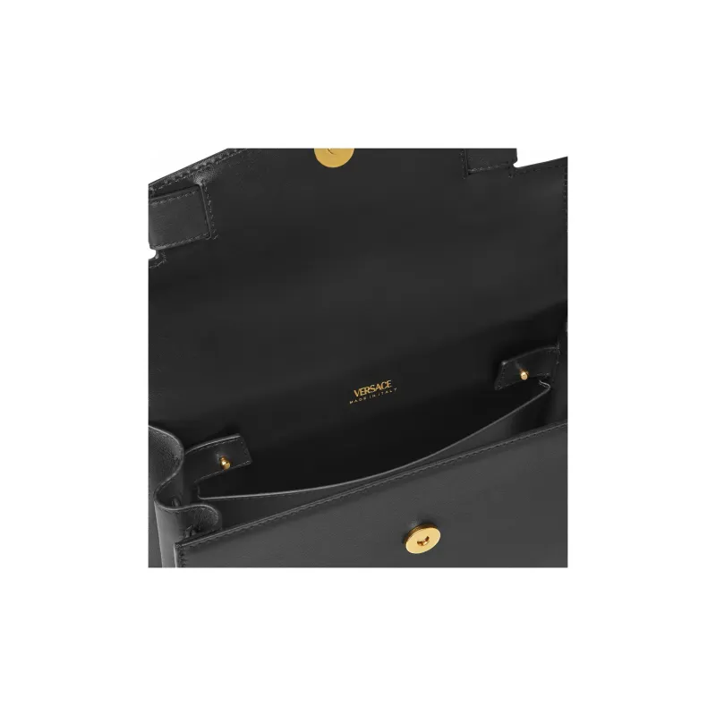 VERSACE Medusa '95 Cow Leather Shoulder Bag Crossbody Bag Handbag Medium Size Women's Black & Gold-3