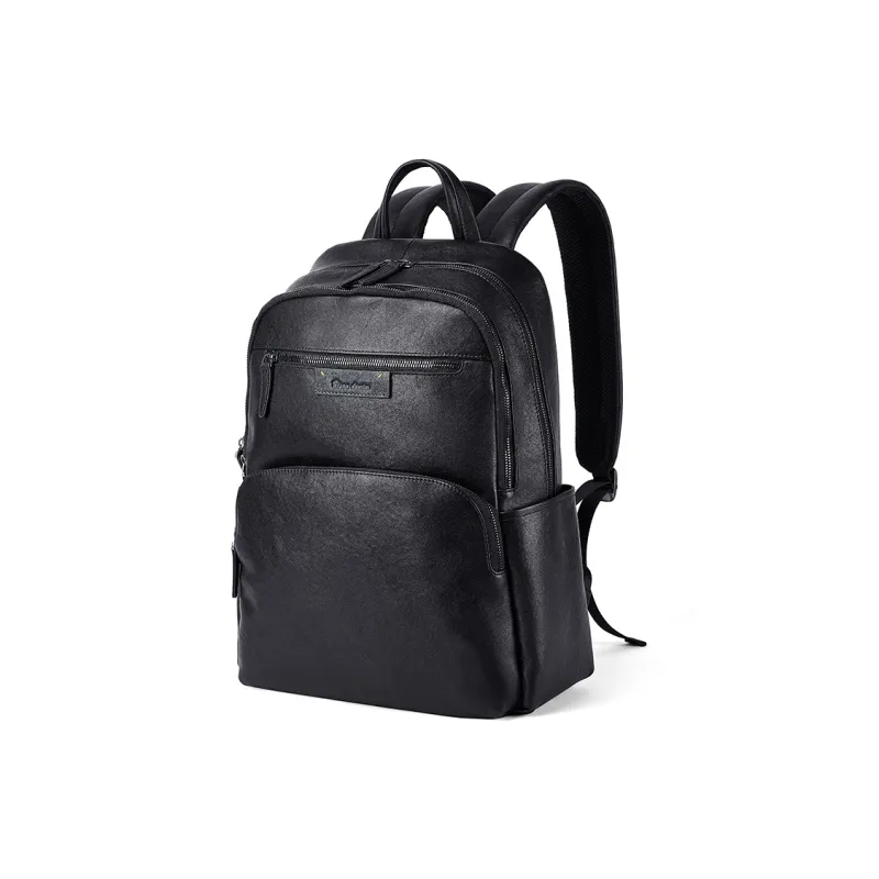 BISON DENIM Genuine Leather Top Grain Cow Leather Backpack Large Size Men's Black-0