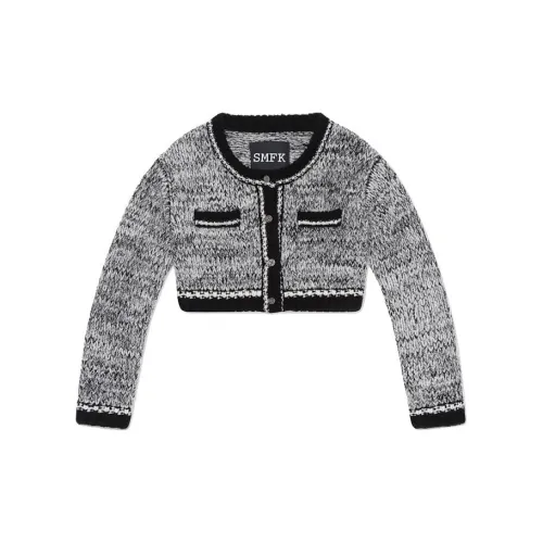 SMFK Cropped Coats Women's Black/White Herringbone