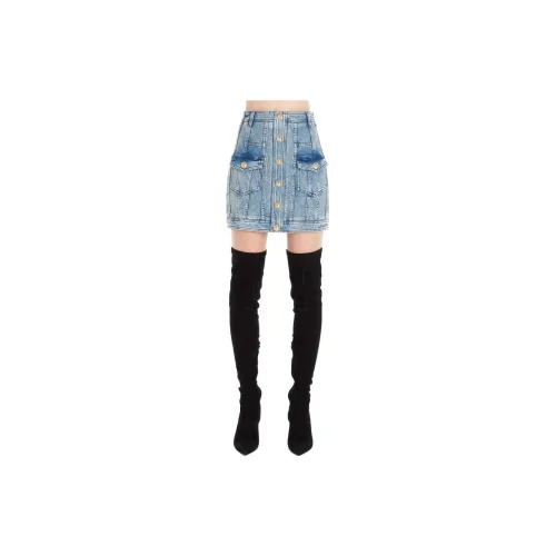 BALMAIN Denim Short Skirts Women's Blue