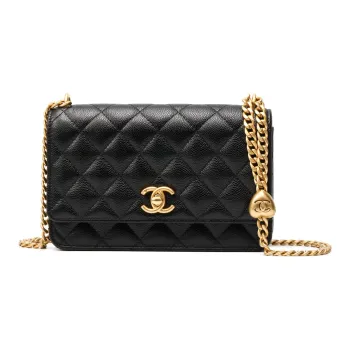CHANEL Litchi Grain Cow Leather Chain Bag Shoulder Bag Crossbody Bag Small Size Women's Black