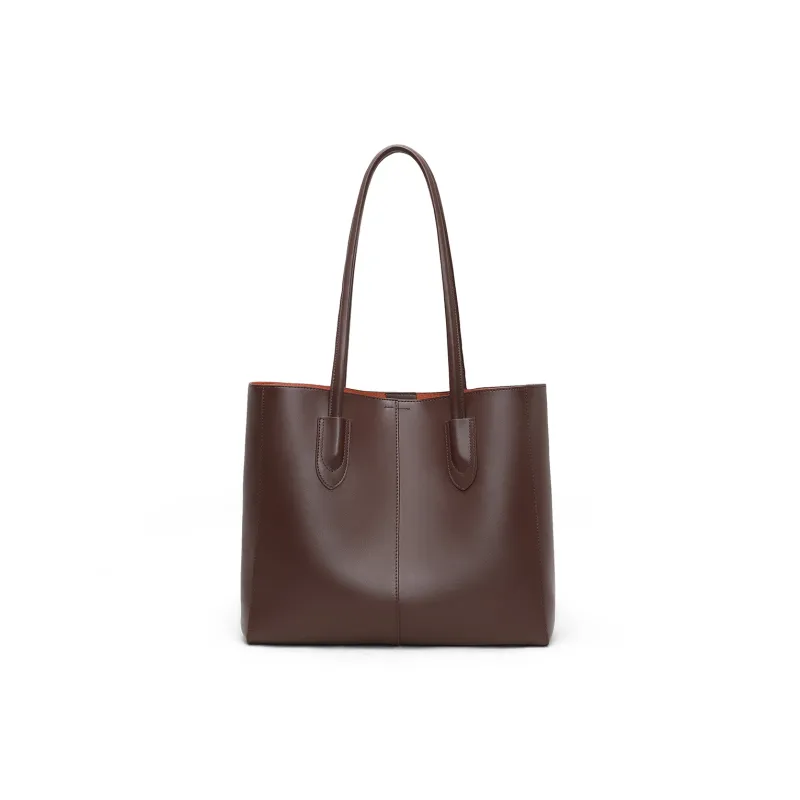 COMELY Cow Leather Commute Bag Large Bag Tote Bag Shoulder Bag Women's Caramel/Coffee-3