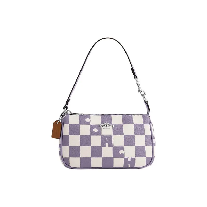 COACH Nolita Artificial Leather Shoulder Bag, Handbag Women's Light Violet & Chalk White-0