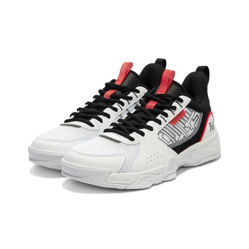 361° Cushioning Wear Resistant Low Top Basketball Shoes Men's White Black-1