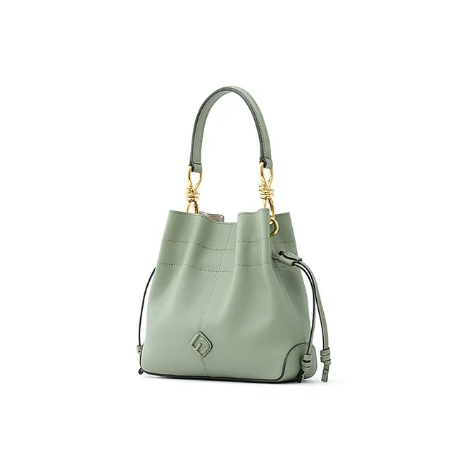 FION Cow Leather Bucket Bag, Shoulder Bag, Crossbody Bag, Handbag Medium Size Women's Mung Bean Brown-1