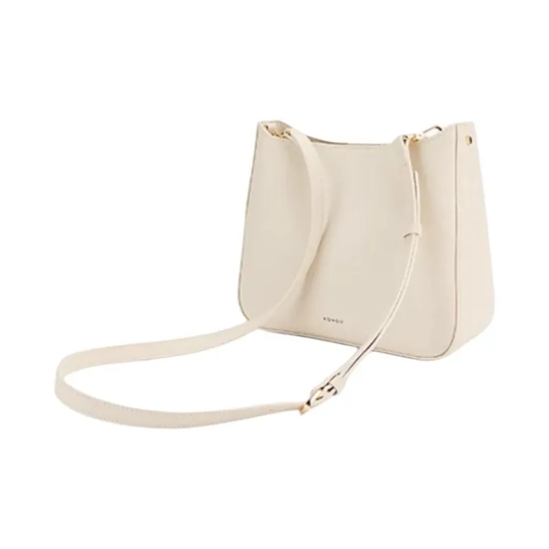 HONGU Cow Leather Bucket Bag, Shoulder Bag, Crossbody Bag Women's Peach Brown/Ecru-1