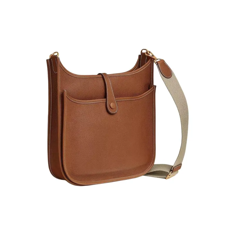 HERMES Evelyne Cow Leather Crossbody Bag Shoulder Bag Women's Gold Brown-2