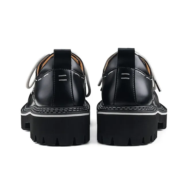 HANQIAORIJI Heavy Industry Clenafit Advanced Touch Derby Shoes Dress Shoes Unisex White Thread Black Fabric-6